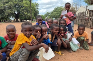 A group of friends together at school in Mozambique.