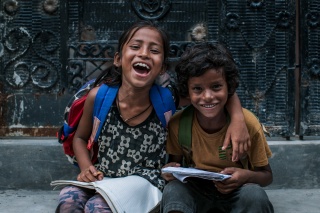 Two friends together at school in India