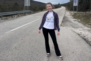 Image of Emma Hussey on her walk to Medjugorje. 